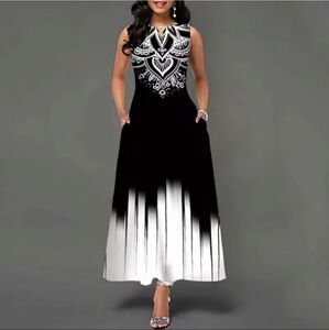 Elegant Black and White Maxi Dress